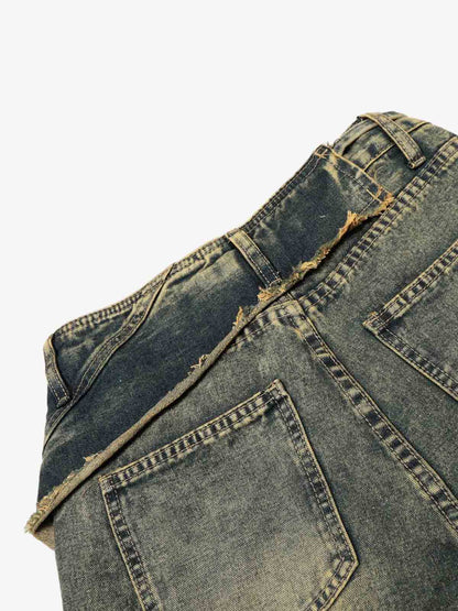 Layered Waist Tie Detail Vintage Wash Jeans 