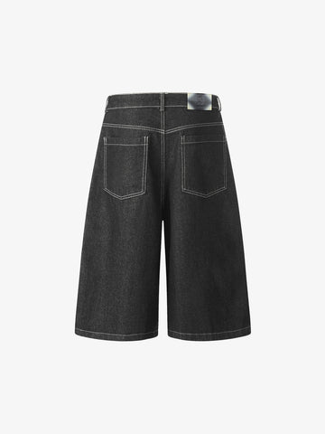 Contrast Stitching Flame Denim Shorts 
