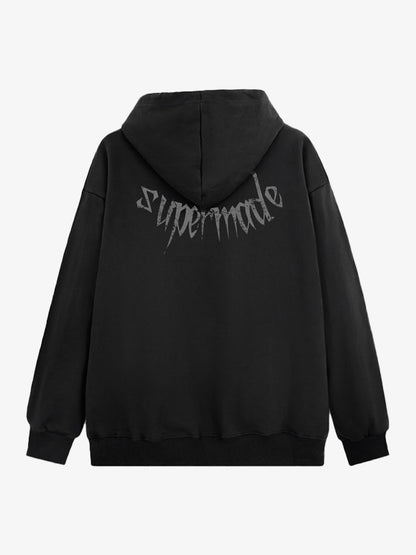 Gothic Devil Graphic Washed Hoodie 