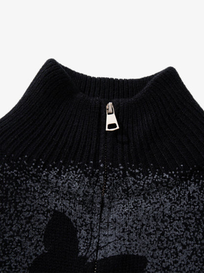 Street Dark Phantom Butterfly Stand-Collar Knit Cardigan Sweater 