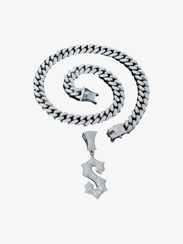 Cuban Chain Letter S Pendant Necklace 