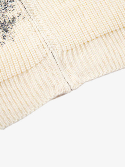 Ink-Splashed Butterfly Jacquard Zip Knit Sweater 