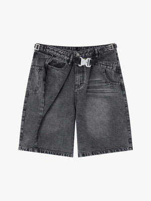 Shorts aus gewaschenem Denim mit taktischer Schnalle