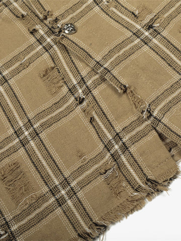 Distressed Raw Edge Plaid Shirt 