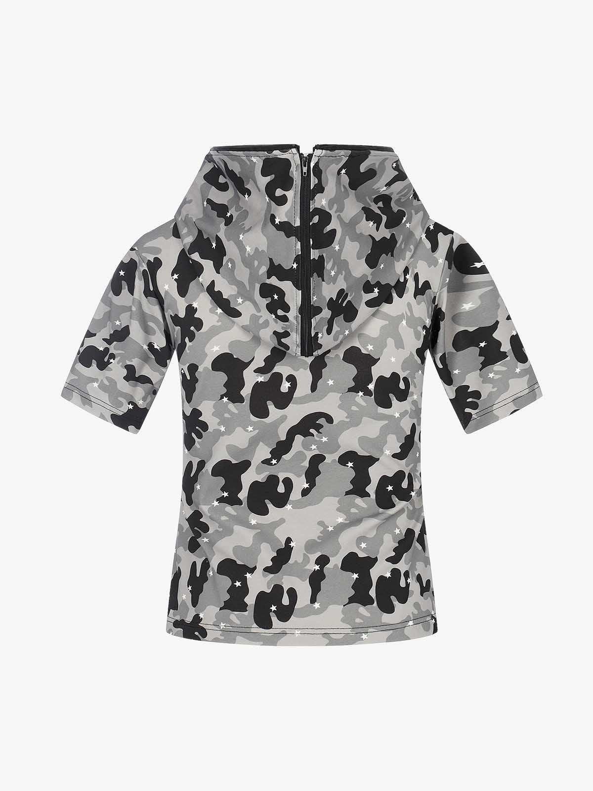 Camo Half Zip Hooded Mid Sleeve T-Shirt 