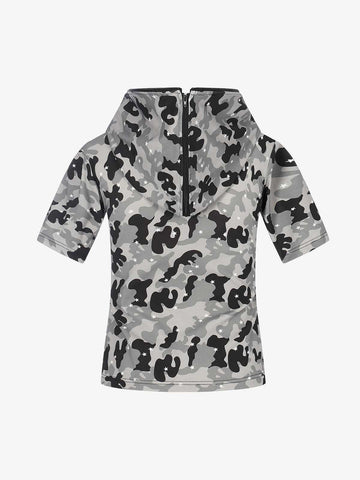 Camo Half Zip Hooded Mid Sleeve T-Shirt 
