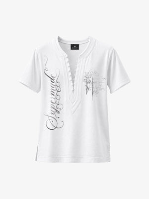 Irregular V-Neck Graphic T-Shirt