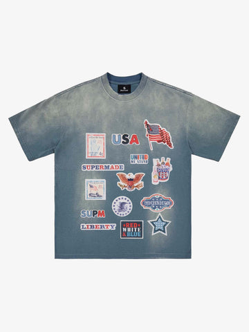 Washed Vintage Sticker Print T-Shirt 