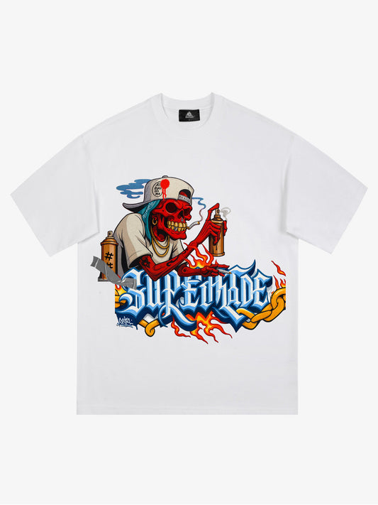 Street Skull Graffiti Artist Flame Flower Font T-Shirt 