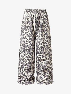 Leopard Print Pleated Drawstring Pants 