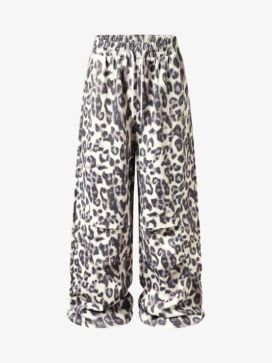 Plissierte Hose mit Leopardenmuster und Kordelzug