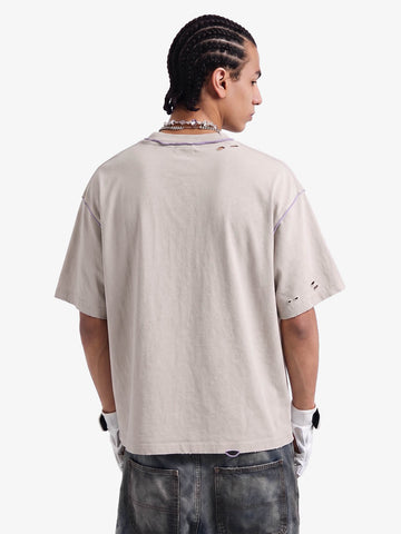 "OK" Patch Color-Block Ripped Reversible T-Shirt 