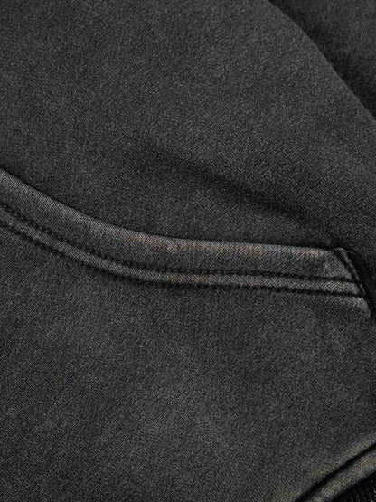 Vintage Washed Symmetrical Star Rhinestone Zip-Up Hoodie 