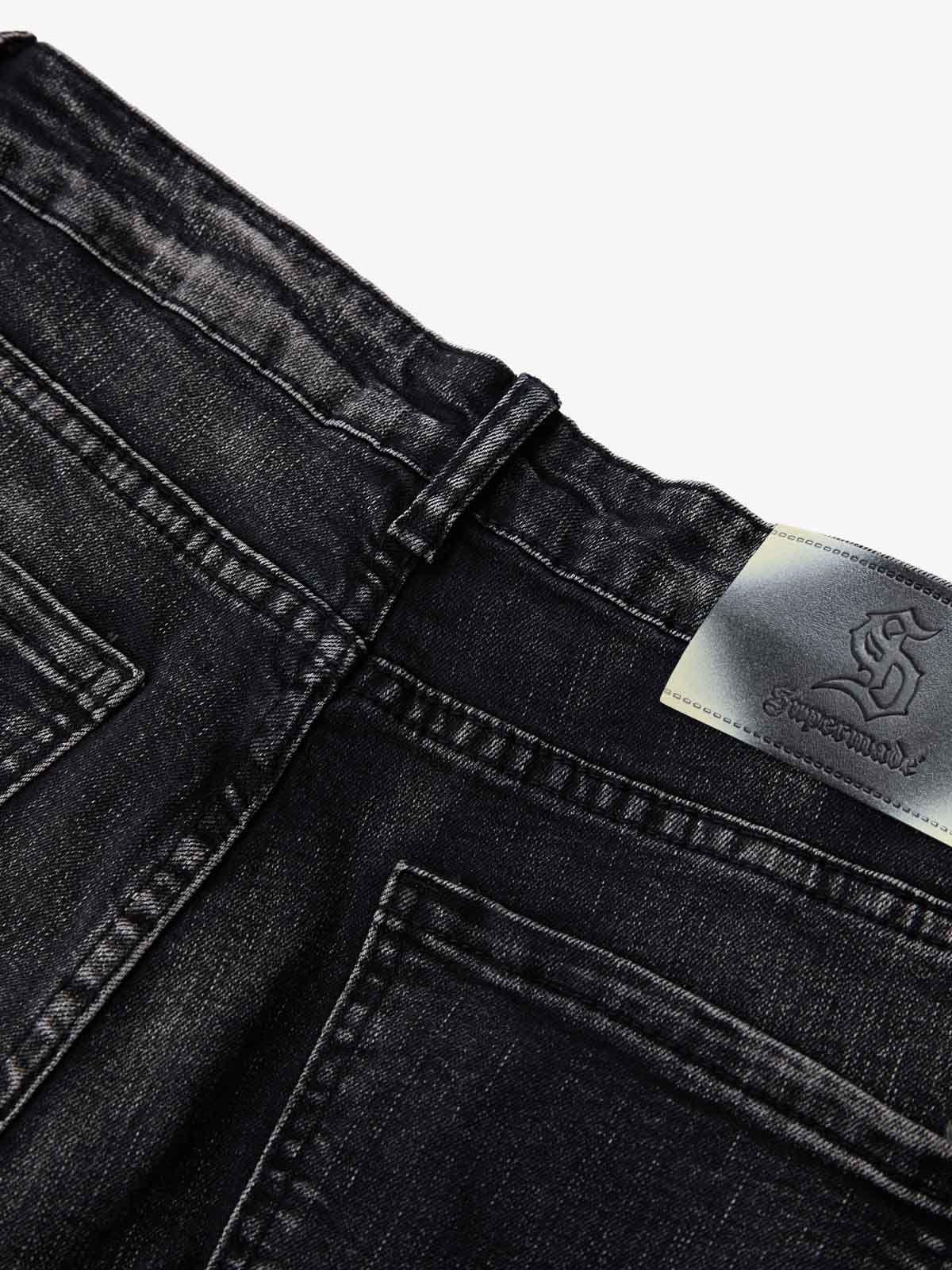 Vintage Distressed Button Fly Ruched Panel Flared Jeans 