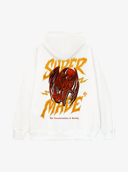 Distressed Graphic Bold Angel Wings Design Hoodie 