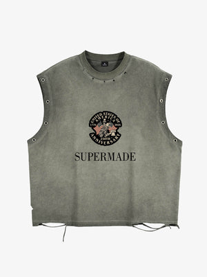 Grommet Side Washed Sleeveless T-Shirt 