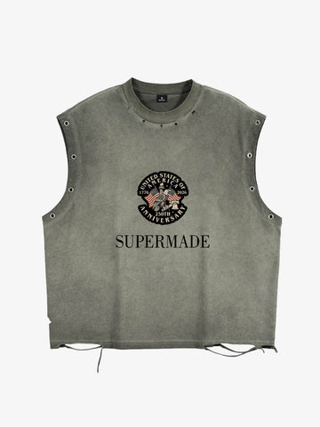 Grommet Side Washed Sleeveless T-Shirt 