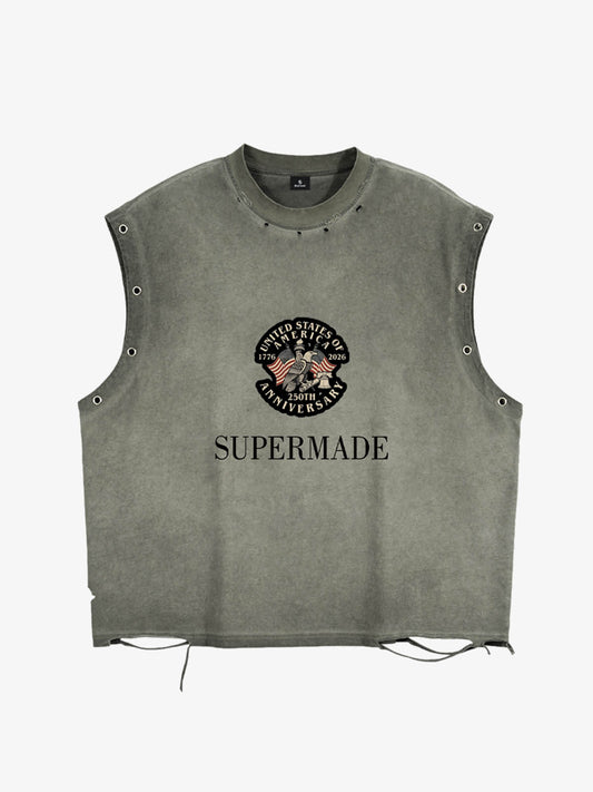 Ärmelloses T-Shirt mit Ösen an der Seite, gewaschen