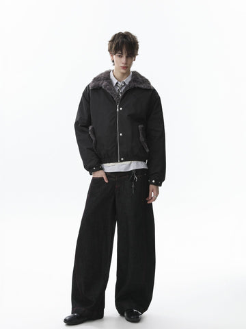Faux Fur Collar Zipper Padded Bomber Jacket 