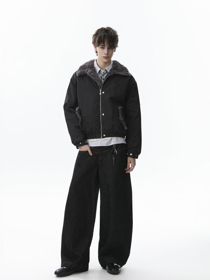 Faux Fur Collar Zipper Padded Bomber Jacket 