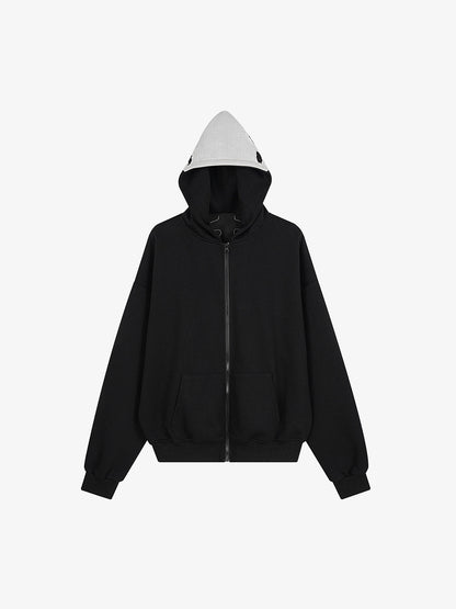 Spine Graphic Distressed Hood Zip Hoodie 