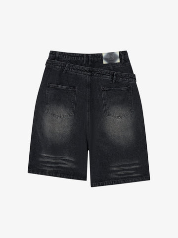 Jeansshorts mit doppeltem Bund und Rissen