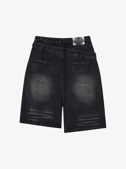 Jeansshorts mit doppeltem Bund und Rissen