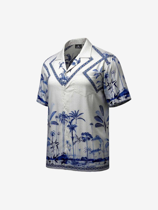 Geometrisches Hawaiihemd mit Palmenblattmuster
