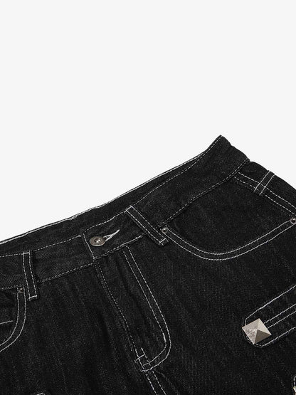 Square Studded Panelled Baggy Jeans 