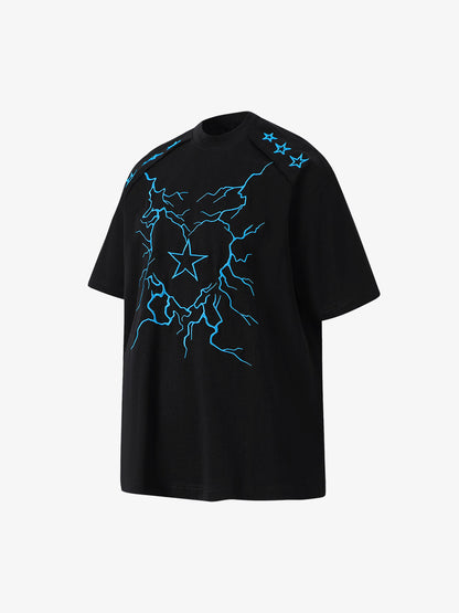 Heavy Embroidery Lightning Heart Print T-Shirt 