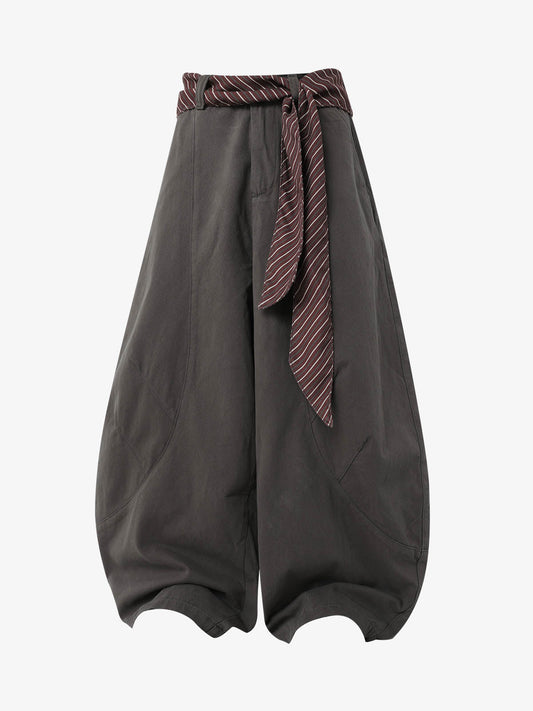 Sash-Belt Curved Balloon Pants 