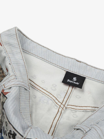 Charm Detail Leopard Denim Shorts 