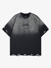 T-Shirt mit Farbverlauf, gewaschenem Rissmuster und Grafik