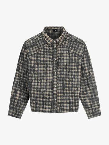 Vintage Washed Plaid Cropped Shirt Jacket 