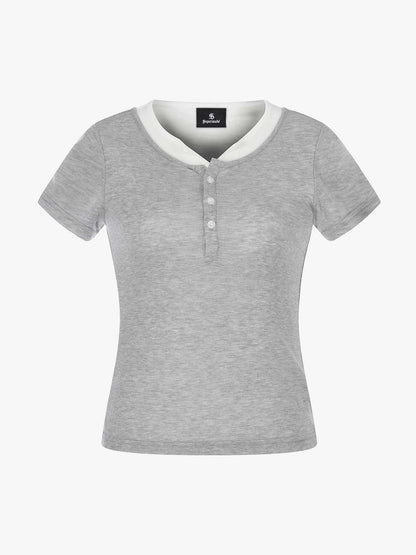 Layered Look Henley Slim Fit Short Sleeve T-Shirt 