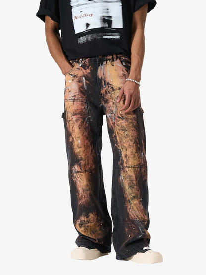 Graffiti Painted Cargo Denim Jeans 
