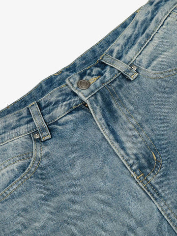 Retro Washed Side Striped Barrel Denim Jeans 
