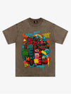 Trendy Multicolor Graffiti Skull Graphic T-Shirt 