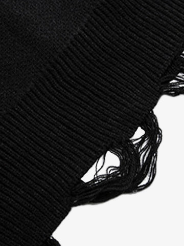 High Street Letter Jacquard Ripped Tassel Sweater 