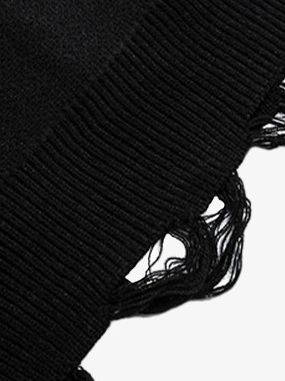 High Street Letter Jacquard Ripped Tassel Sweater 