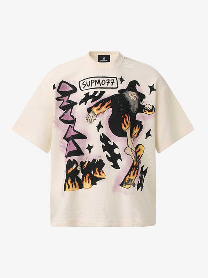 Waffle Knit Skate Wizard Flame Graphic T-Shirt 