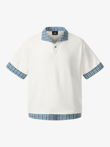 Pique Cotton Polo Shirt with Plaid Contrast Collar & Cuffs – Classic Fit