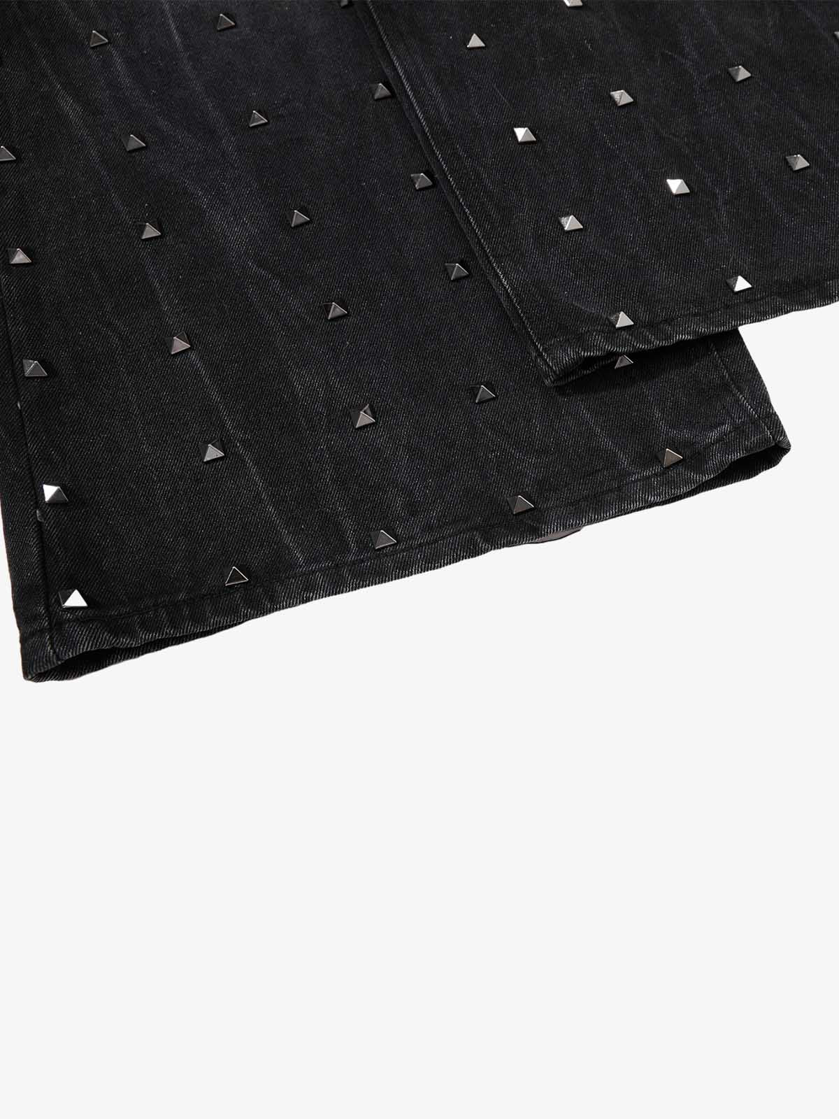 Black Washed Wide-Leg Cropped Denim Pants – High-Waisted Distressed Fit