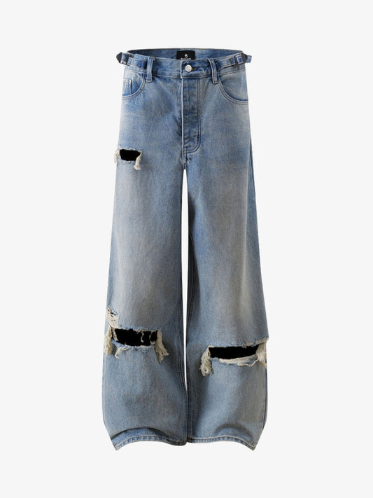 Retro-Jeans mit Rissen und weitem Bein