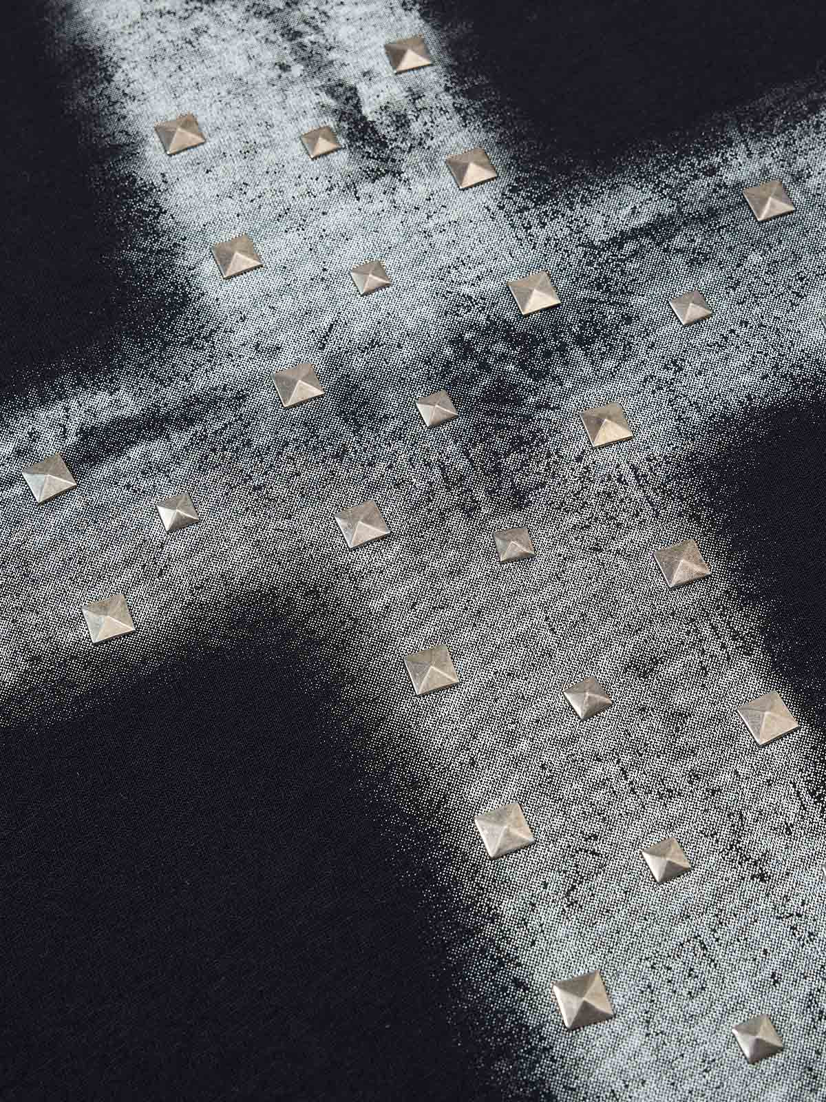 Black Cotton T-Shirt with Silver Studs and Bleach Spray Graphic