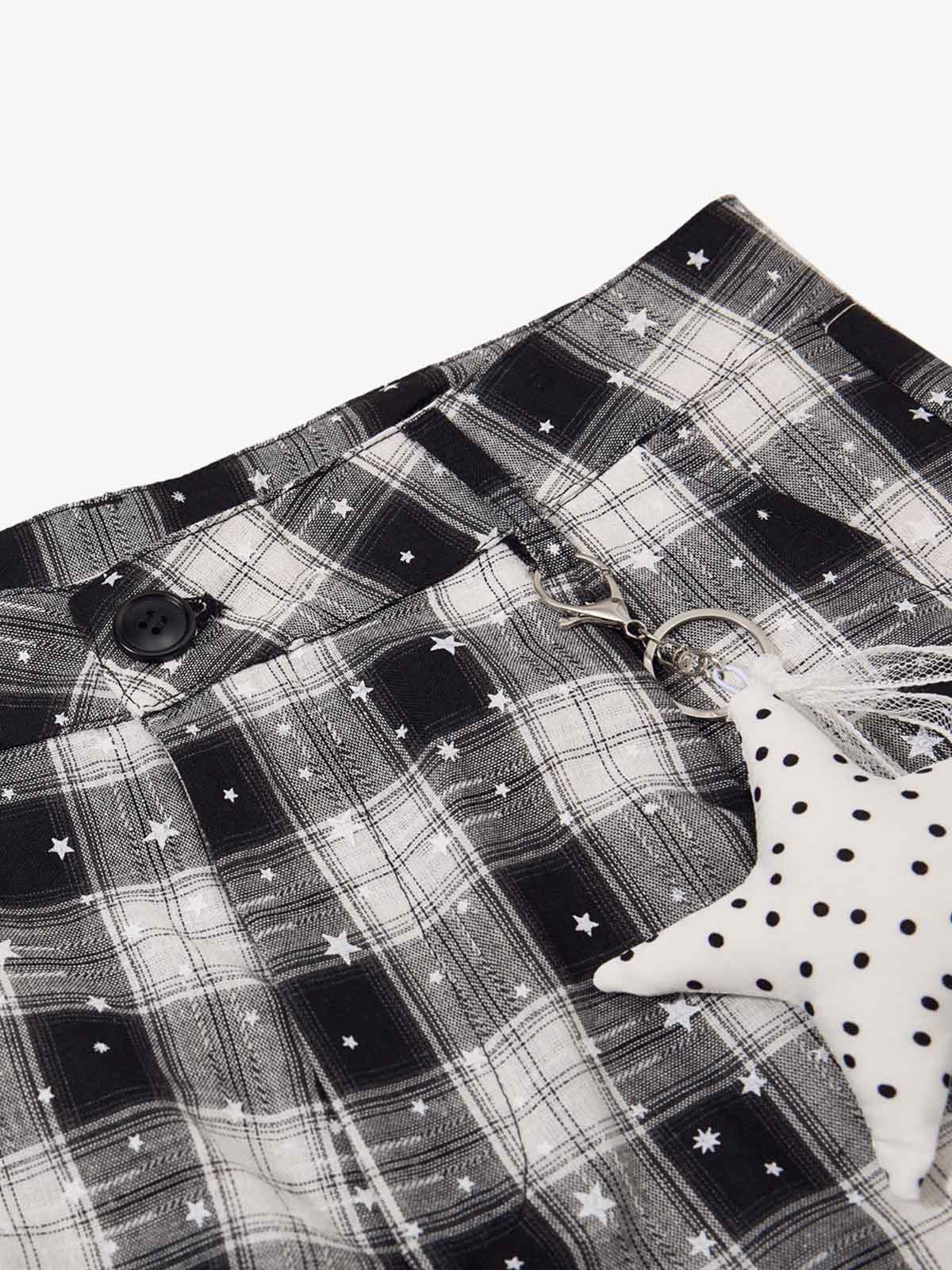 Star Print Plaid Shirt with Tulle Trim – Relaxed Fit Layered Streetwear