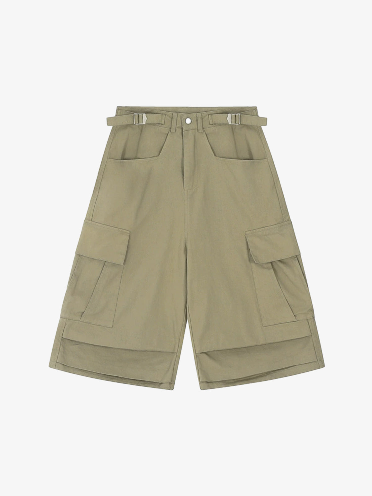 Urban Techwear Side Buckle Layered Hem Cargo Shorts 