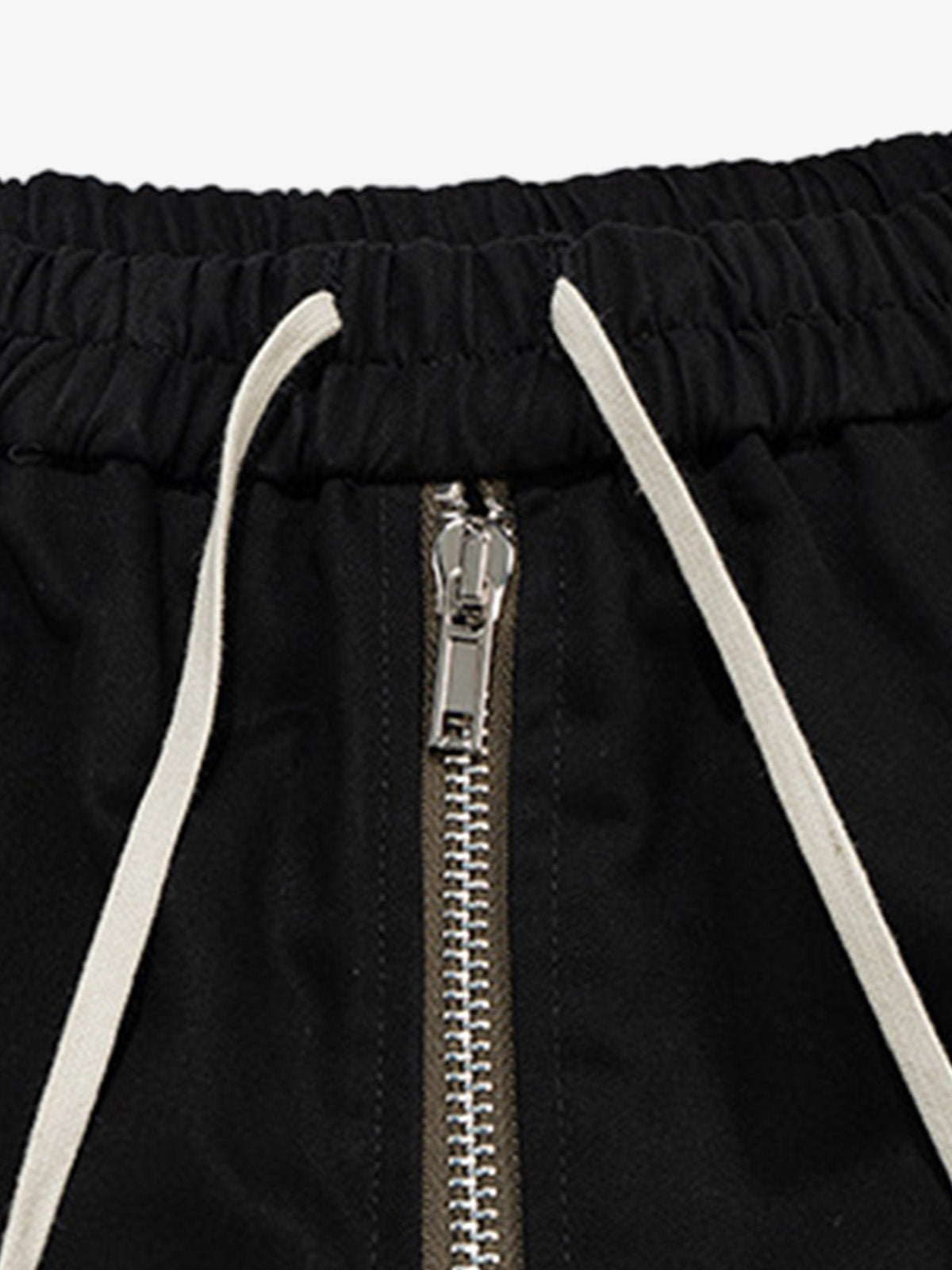 Black Nylon Cargo Pants – Wide-Leg Relaxed Fit with Zippered Pockets
