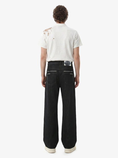 Vintage Contrast Trim Dark Wash Jeans 