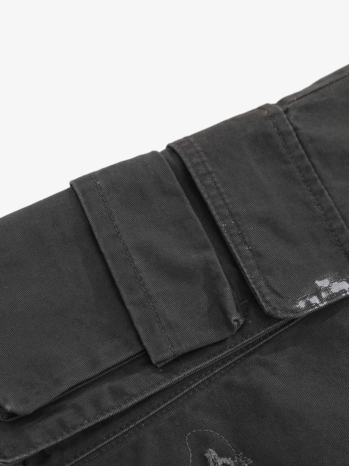 Vintage Distressed Multi Pocket Wide Leg Cargo Shorts 
